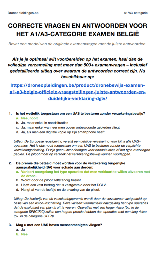 Drone-examen A1/A3 België – Volledige theorie, 500+ examengerichte vragen en antwoorden met duidelijke uitleg - Afbeelding 2