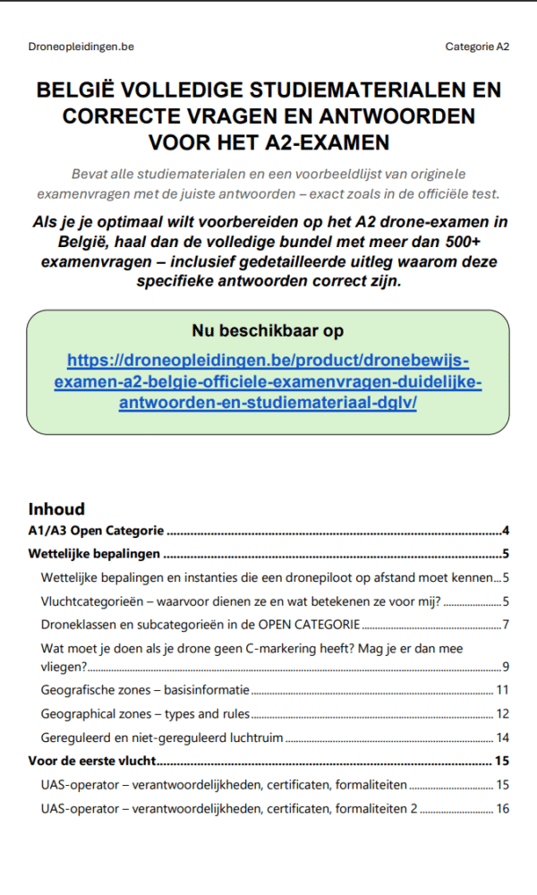 Dronebewijs A2-examen België – Verdiepte theorie, compleet studiemateriaal en 500+ examengerichte vragen en antwoorden - Afbeelding 2