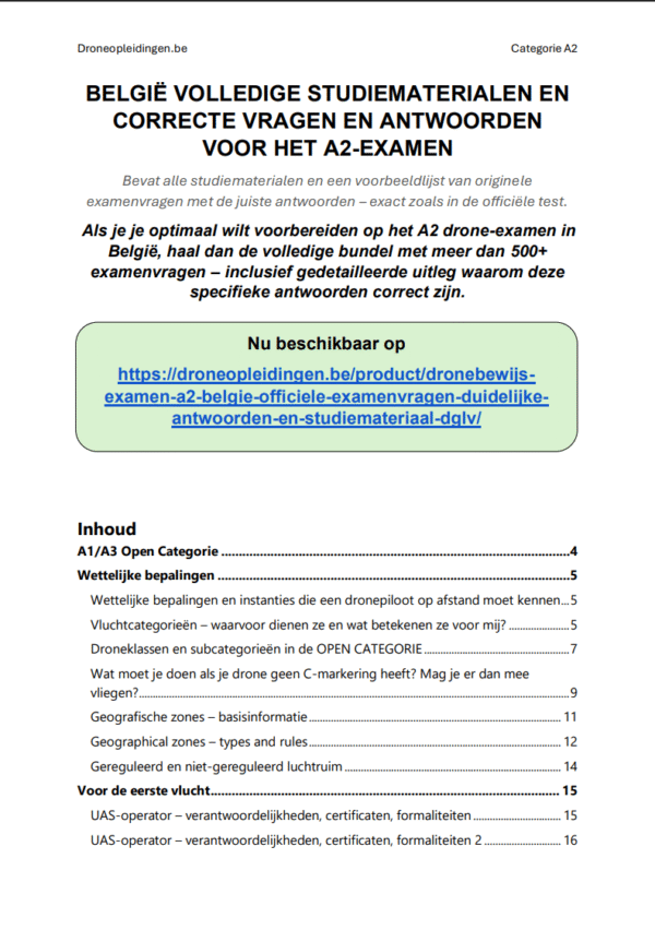 Dronebewijs Examen A2 België – Officiële examenvragen, duidelijke antwoorden en studiemateriaal (DGLV) - Afbeelding 2