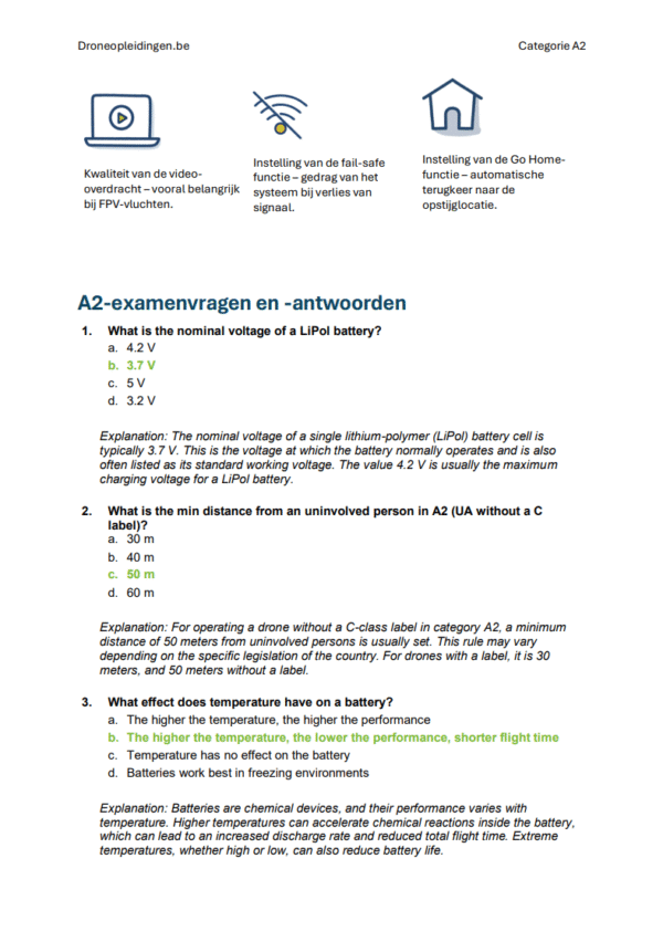 Dronebewijs Examen A2 België – Officiële examenvragen, duidelijke antwoorden en studiemateriaal (DGLV) - Afbeelding 5